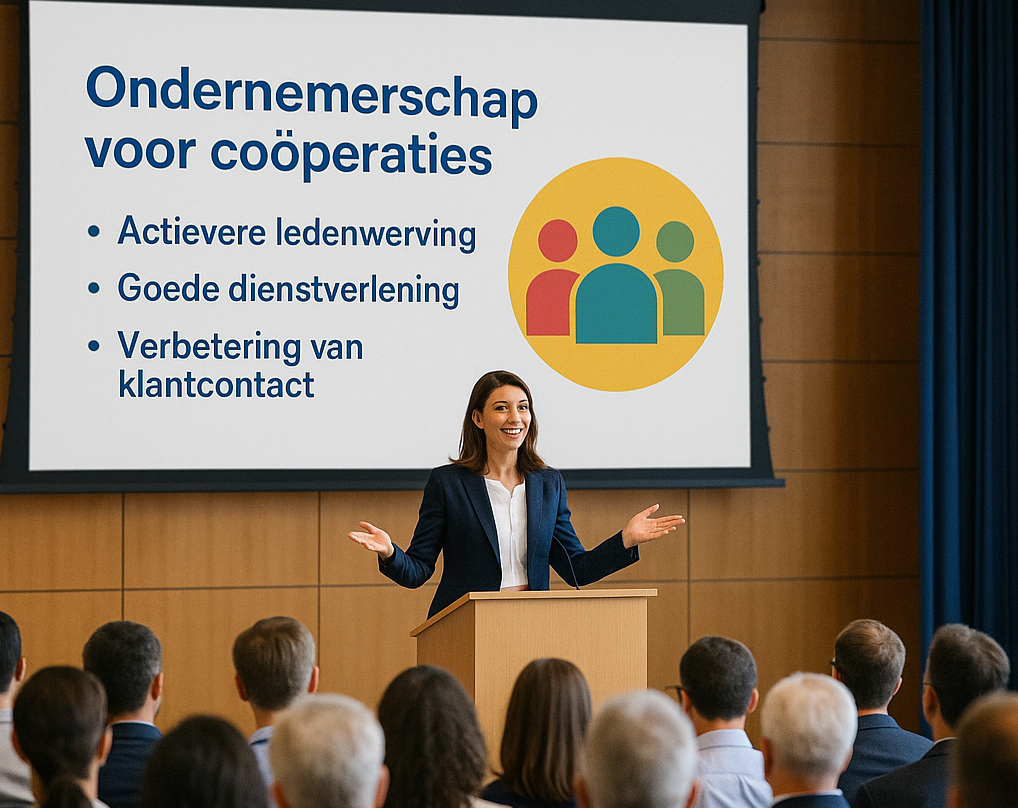 Vrouw geeft presentatie over Ondernemerschap voor Coöperaties